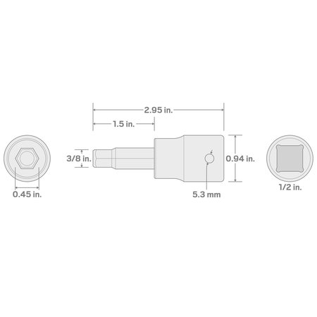 Tekton 1/2 in. Drive Hex Impact Bit Socket 3/8 in, SAE SIB22210